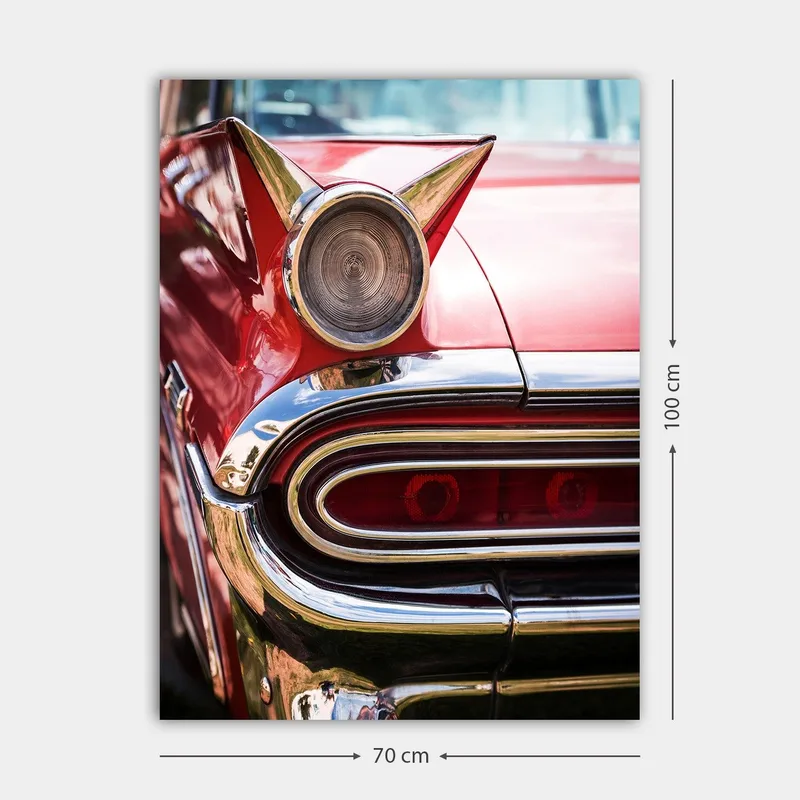 Lerretsbilde 70x100 cm - Klassisk bil med en særegen rød farge og skinnende kromdetaljer - Rød / Krom (sølv) - Innredning - Bilder & kunst - Lerretsbilder