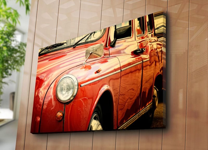 Lerretsbilde 70x100 cm - Klassisk rød bil med kromdetaljer - Rød / Kromgrå - Innredning - Bilder & kunst - Lerretsbilder
