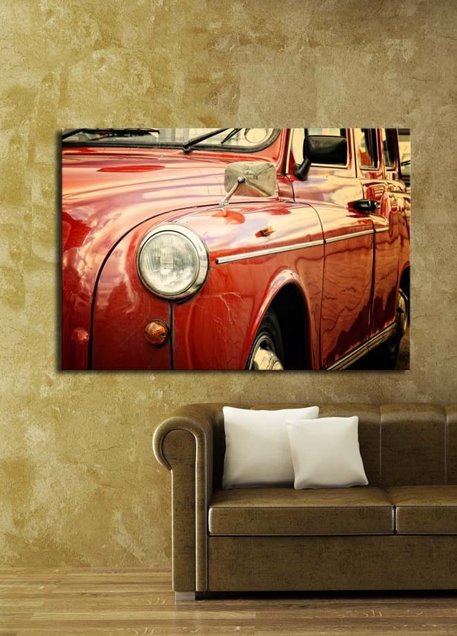 Lerretsbilde 70x100 cm - Klassisk rød bil med kromdetaljer - Rød / Kromgrå - Innredning - Bilder & kunst - Lerretsbilder