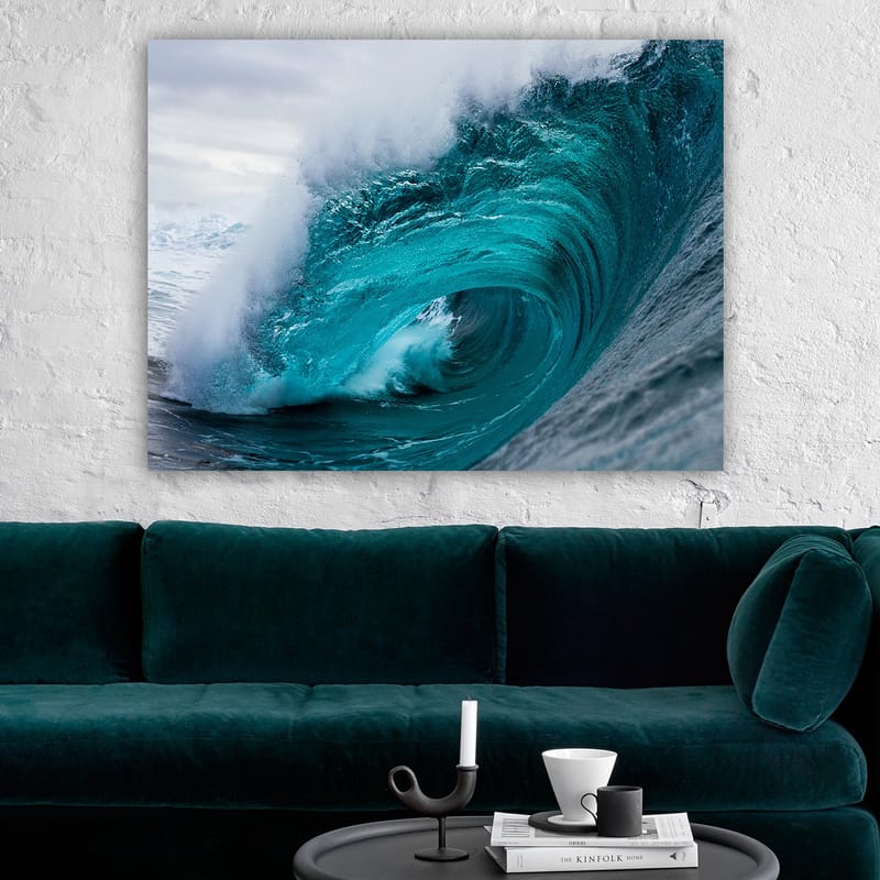 Lerretsbilde 70x100 cm - Kraftig og dynamisk bølgebrytning på havoverflaten - Turkis / Mørk blå - Innredning - Bilder & kunst - Lerretsbilder