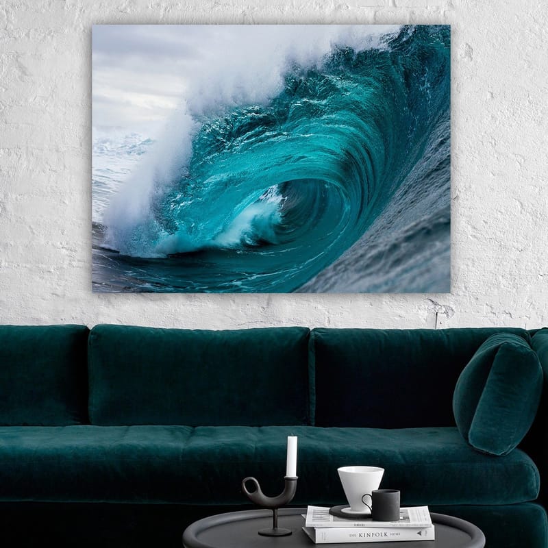 Lerretsbilde 70x100 cm - Kraftig og dynamisk bølgebrytning på havoverflaten - Turkis / Mørk blå - Innredning - Bilder & kunst - Lerretsbilder