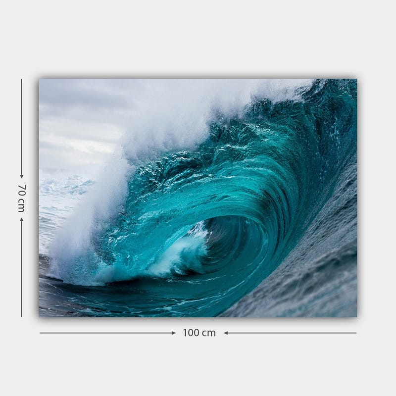 Lerretsbilde 70x100 cm - Kraftig og dynamisk bølgebrytning på havoverflaten - Turkis / Mørk blå - Innredning - Bilder & kunst - Lerretsbilder