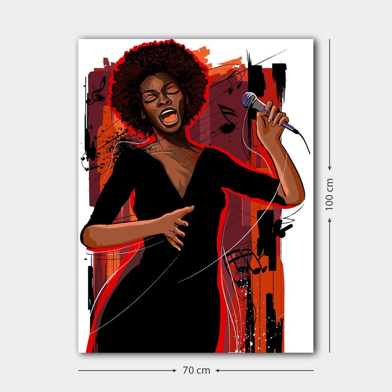 Lerretsbilde 70x100 cm - Kraftig sanger som uttrykker følelser gjennom musikken sin - Rød / Svart / Brun - Innredning - Bilder & kunst - Lerretsbilder