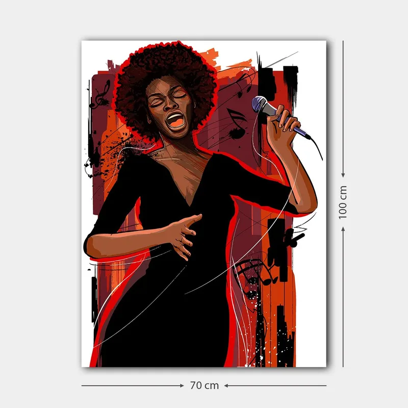 Lerretsbilde 70x100 cm - Kraftig sanger som uttrykker følelser gjennom musikken sin - Rød / Svart / Brun - Innredning - Bilder & kunst - Lerretsbilder