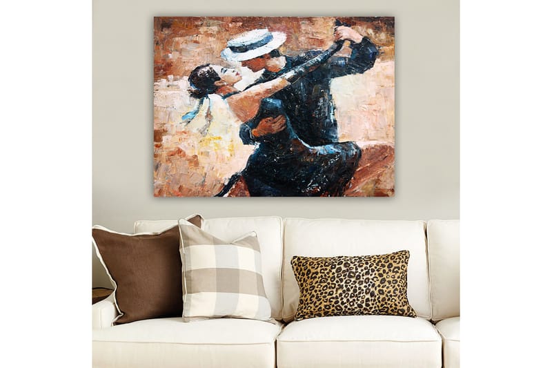 Lerretsbilde 70x100 cm - Lidenskapelig tango mellom en mann og en kvinne - Svart / Beige / Hvit - Innredning - Bilder & kunst - Lerretsbilder