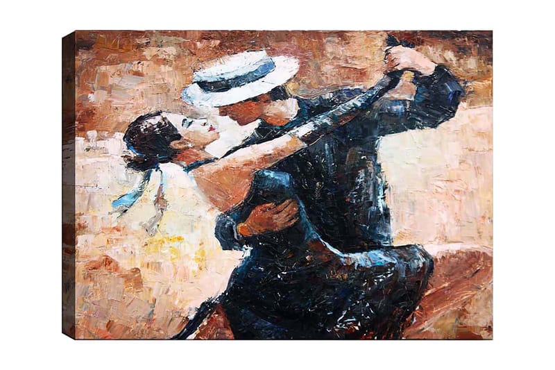 Lerretsbilde 70x100 cm - Lidenskapelig tango mellom en mann og en kvinne, Svart / Beige / Hvit
