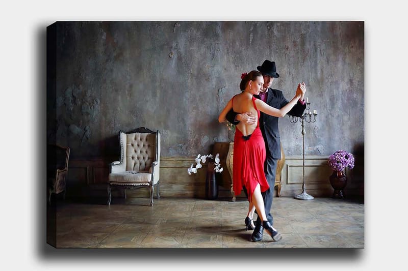 Lerretsbilde 70x100 cm - Lidenskapelig tango mellom to dansere i elegant antrekk - Rød / Svart - Innredning - Bilder & kunst - Lerretsbilder