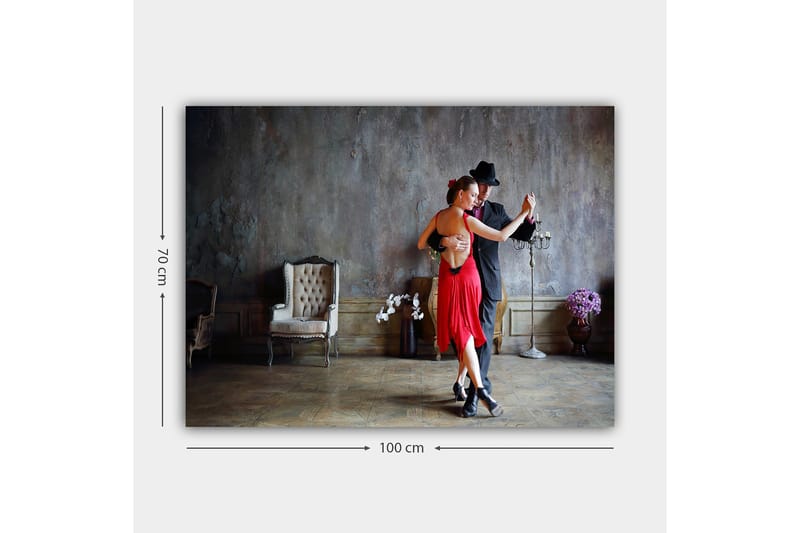 Lerretsbilde 70x100 cm - Lidenskapelig tango mellom to dansere i elegant antrekk - Rød / Svart - Innredning - Bilder & kunst - Lerretsbilder