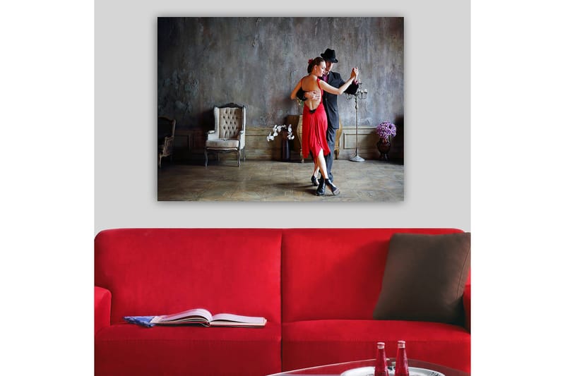 Lerretsbilde 70x100 cm - Lidenskapelig tango mellom to dansere i elegant antrekk - Rød / Svart - Innredning - Bilder & kunst - Lerretsbilder