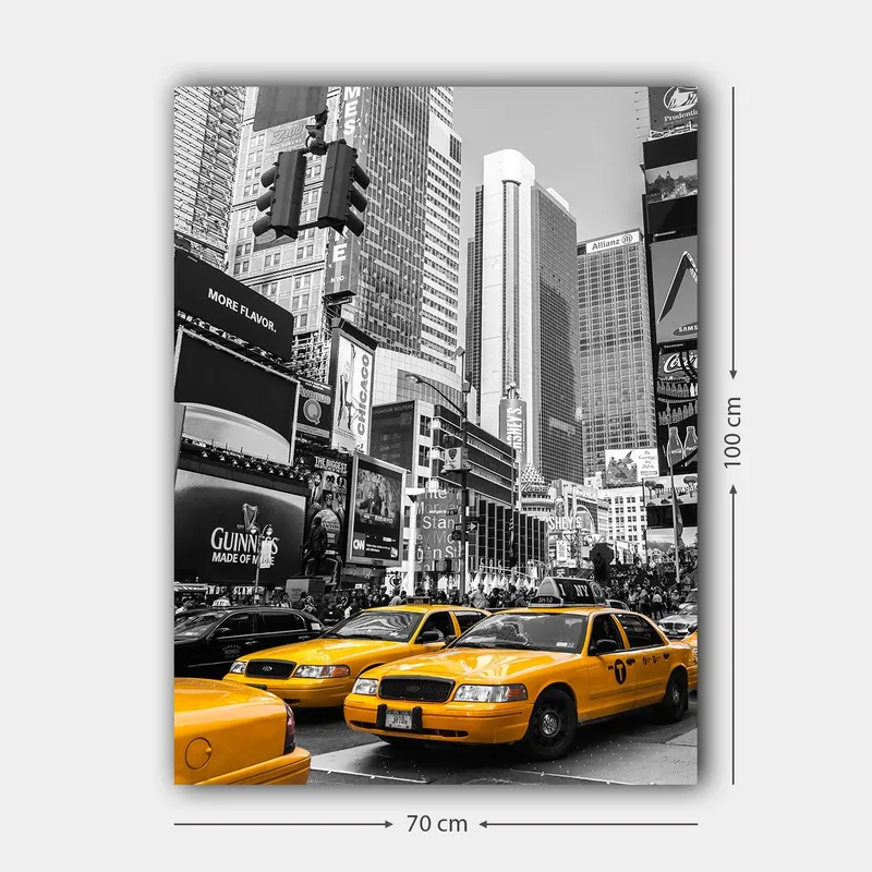 Lerretsbilde 70x100 cm - Livlig bybilde med gule drosjer som dominerer gaten i et urbant miljø - Gul / Svart - Innredning - Bilder & kunst - Lerretsbilder