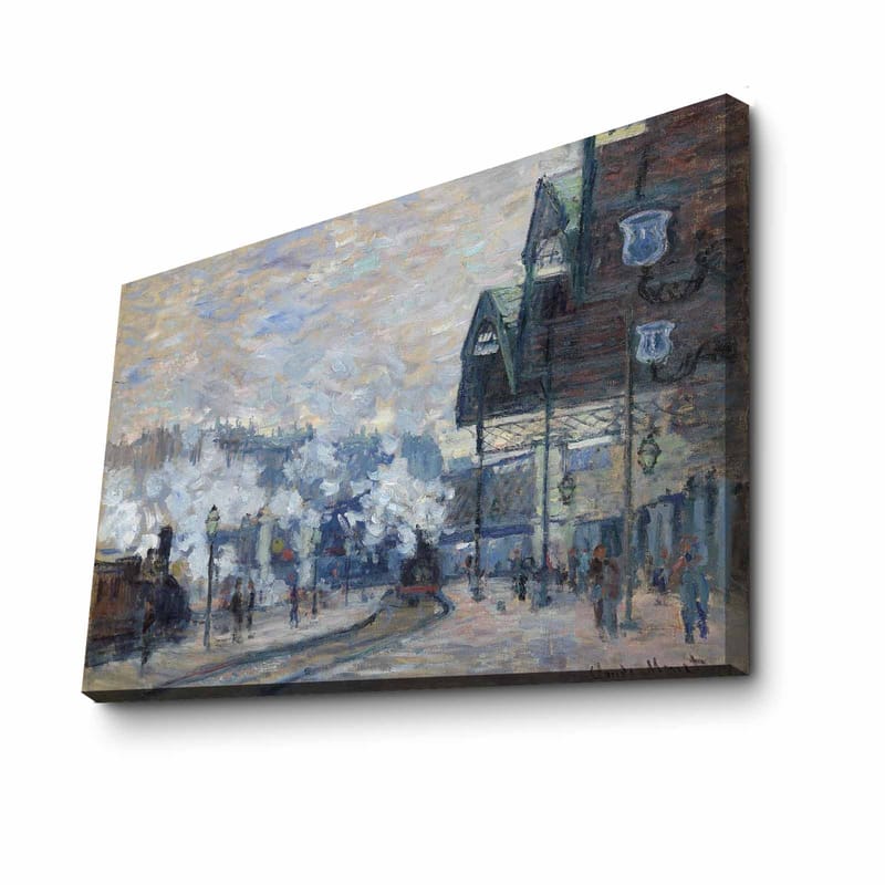 Lerretsbilde 70x100 cm - Livlig bybilde med mennesker og bygninger i vintermiljø - Blå / Grå / Hvit - Innredning - Bilder & kunst - Lerretsbilder