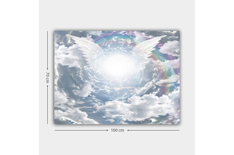 Lerretsbilde 70x100 cm - Lys og drømmende himmel med englevinger som strekker seg mot et strålende midtpunkt - Hvit / Lys blå / Grå - Innredning - Bilder & kunst - Lerretsbilder