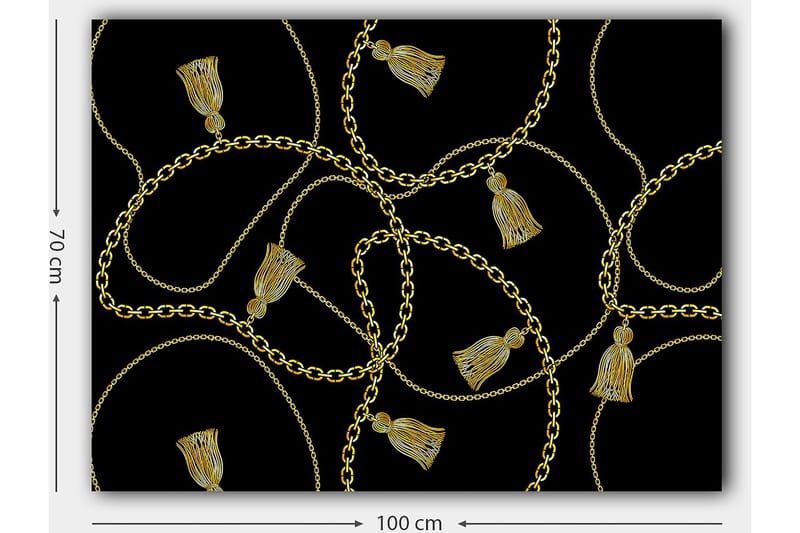 Lerretsbilde 70x100 cm - Mønster av kjeder og frynser i et elegant design - Gull / Svart - Innredning - Bilder & kunst - Lerretsbilder