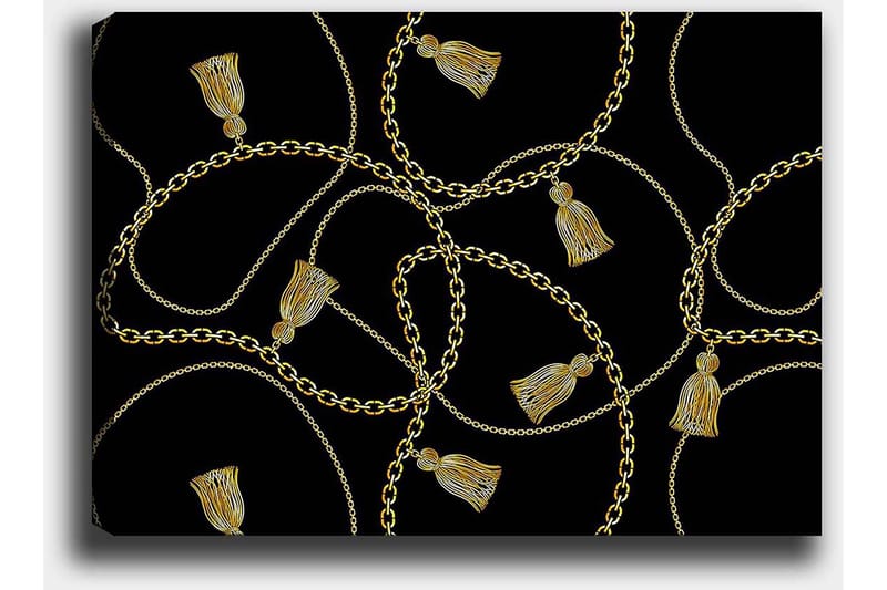 Lerretsbilde 70x100 cm - Mønster av kjeder og frynser i et elegant design - Gull / Svart - Innredning - Bilder & kunst - Lerretsbilder