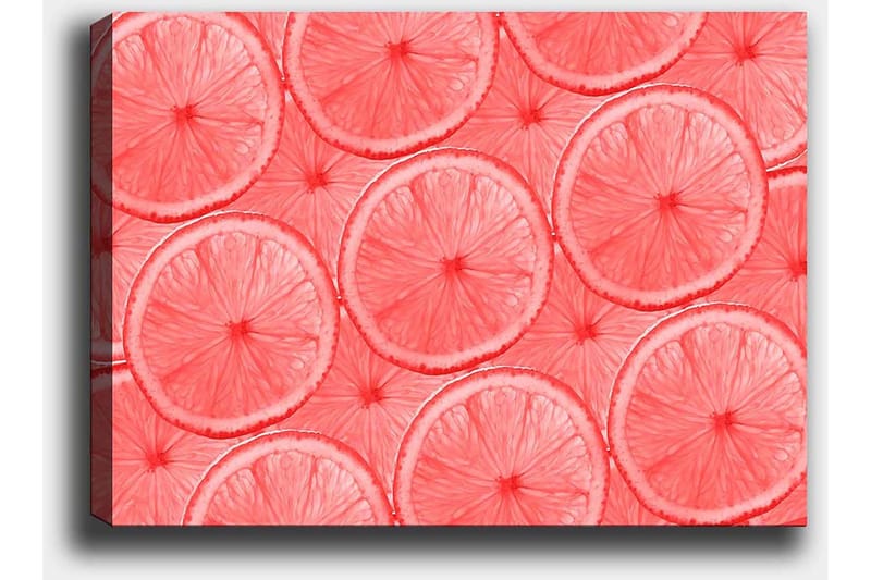 Lerretsbilde 70x100 cm - Mønster av skiver av sitrusfrukter i lyse nyanser - Lys rosa / Korall - Innredning - Bilder & kunst - Lerretsbilder