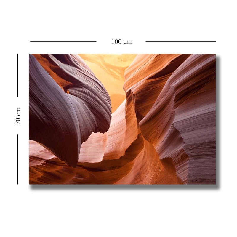 Lerretsbilde 70x100 cm - Majestetisk kløft med mykt formede steiner i varme jordfarger - Oransje / Rødbrun / Lilla - Innredning - Bilder & kunst - Lerretsbilder