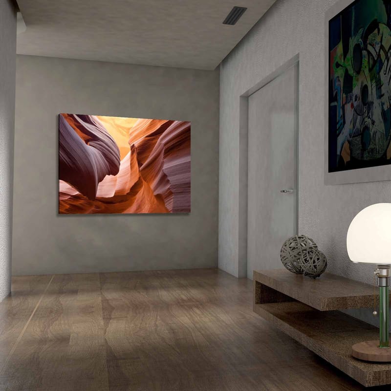 Lerretsbilde 70x100 cm - Majestetisk kløft med mykt formede steiner i varme jordfarger - Oransje / Rødbrun / Lilla - Innredning - Bilder & kunst - Lerretsbilder