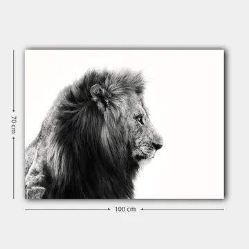 Lerretsbilde 70x100 cm - Majestetisk løveprofil i svart-hvitt som utstråler styrke og eleganse - Svart / Hvit - Innredning - Bilder & kunst - Lerretsbilder