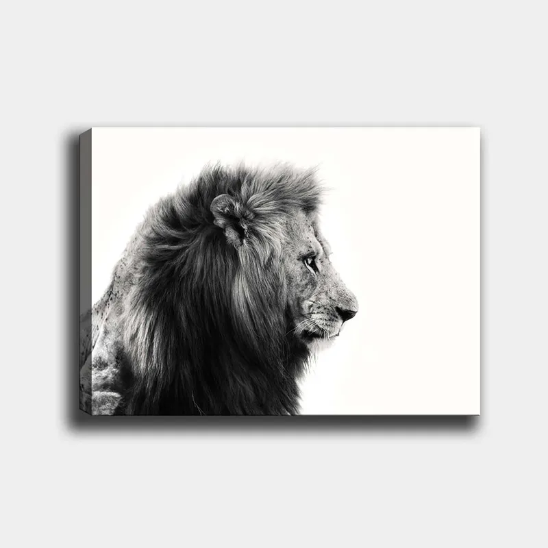 Lerretsbilde 70x100 cm - Majestetisk løveprofil i svart-hvitt som utstråler styrke og eleganse - Svart / Hvit - Innredning - Bilder & kunst - Lerretsbilder