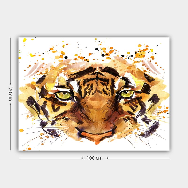 Lerretsbilde 70x100 cm - Majestetisk tiger med intense øyne og kraftige ansiktstrekk - Oransje / Brun / Gullfarget - Innredning - Bilder & kunst - Lerretsbilder