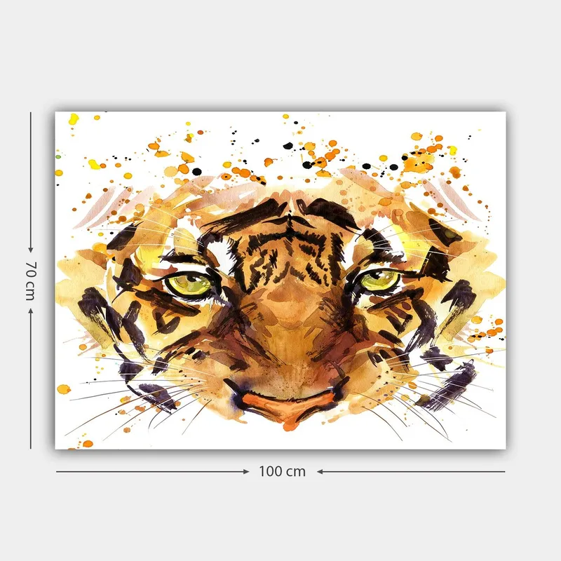 Lerretsbilde 70x100 cm - Majestetisk tiger med intense øyne og kraftige ansiktstrekk - Oransje / Brun / Gullfarget - Innredning - Bilder & kunst - Lerretsbilder