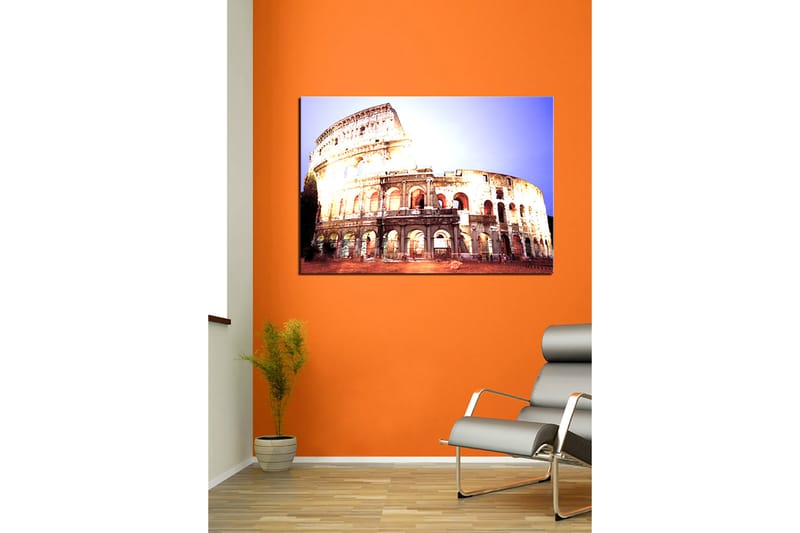 Lerretsbilde 70x100 cm - Majestetisk utsikt over Colosseum i Roma, fanget i et mykt lys - Beige / Grå / Oransje - Innredning - Bilder & kunst - Lerretsbilder
