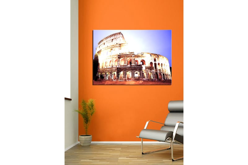 Lerretsbilde 70x100 cm - Majestetisk utsikt over Colosseum i Roma, fanget i et mykt lys - Beige / Grå / Oransje - Innredning - Bilder & kunst - Lerretsbilder