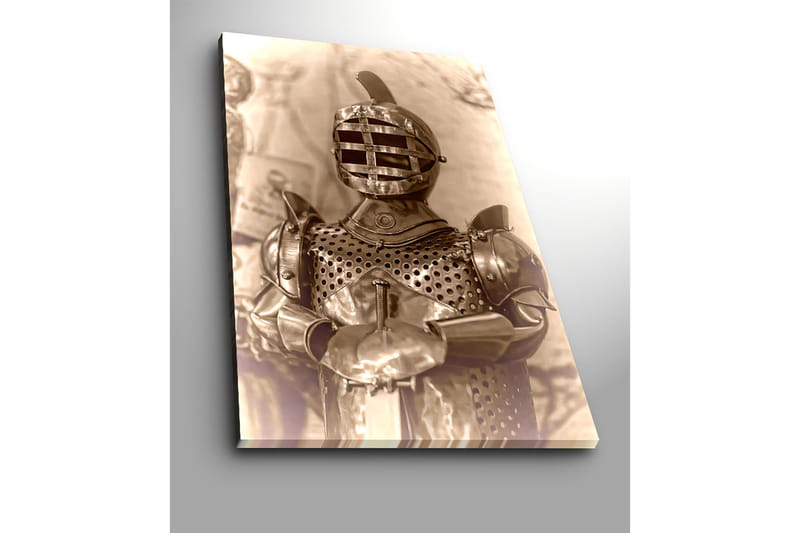 Lerretsbilde 70x100 cm - Middelalderridder i rustning med karakteristisk hjelmdesign - Sølv / Grå / Brun - Innredning - Bilder & kunst - Lerretsbilder