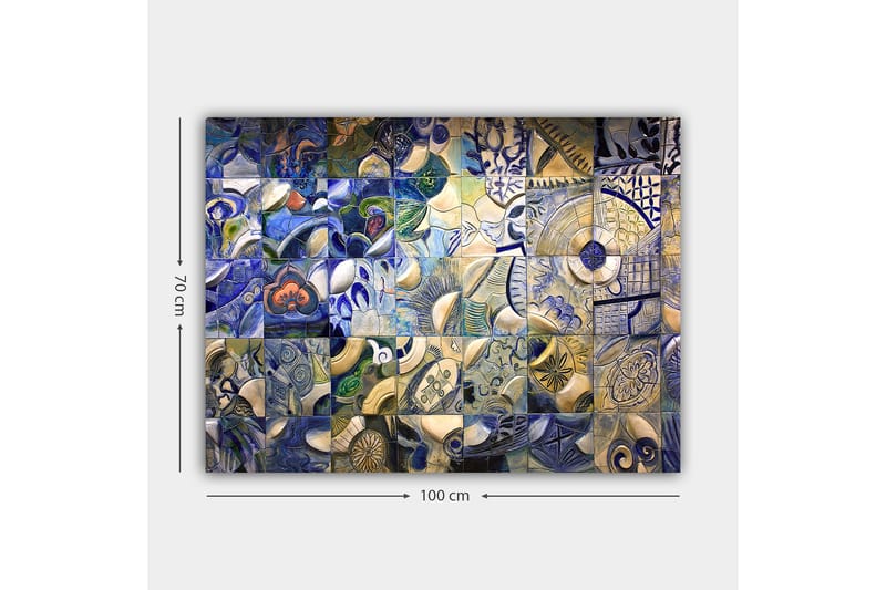 Lerretsbilde 70x100 cm - Mosaikk av abstrakte former og mønstre i blå og hvite nyanser - Blå / Hvit / Beige - Innredning - Bilder & kunst - Lerretsbilder