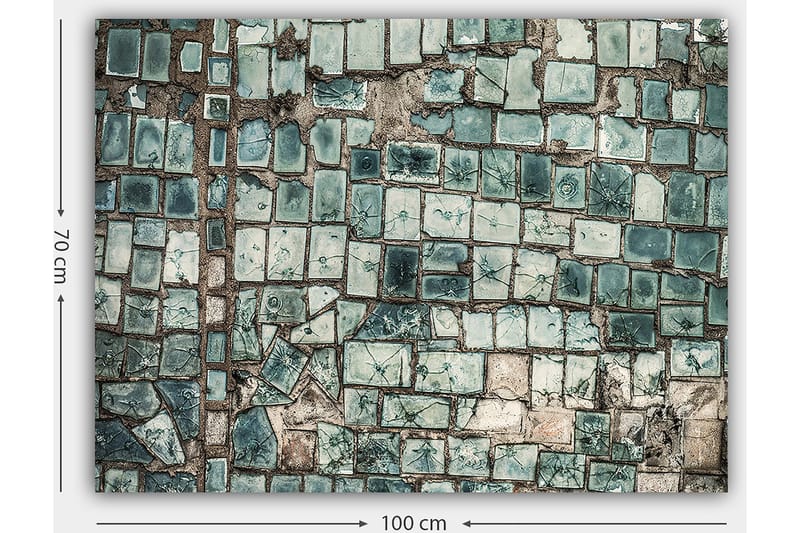 Lerretsbilde 70x100 cm - Mosaikk av varierende grønne og blå fliser med en teksturert overflate - Mørkegrønn / Lysegrønn / Blå - Innredning - Bilder & kunst - Lerretsbilder