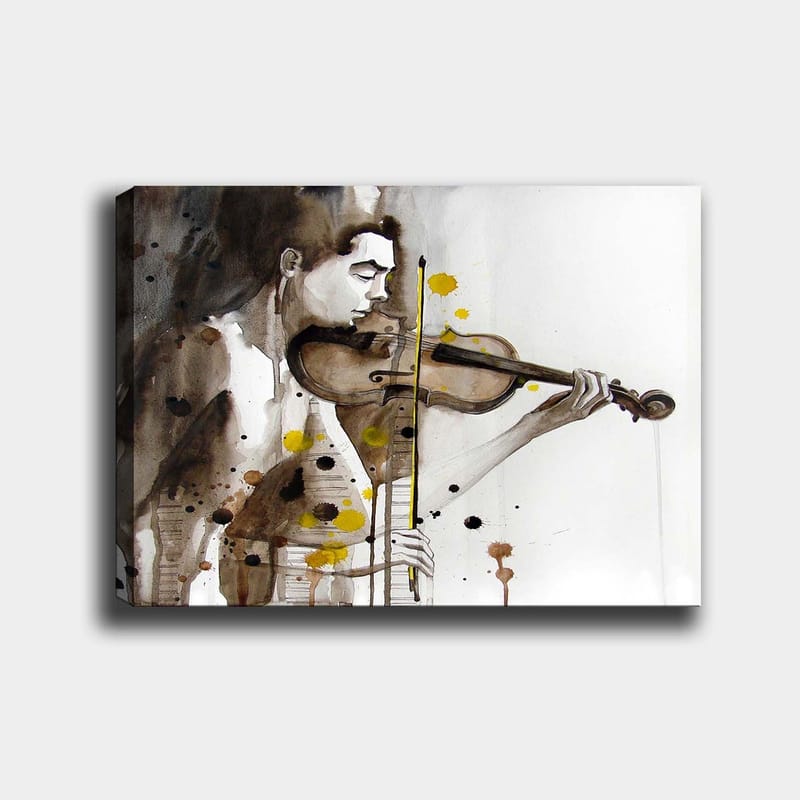 Lerretsbilde 70x100 cm - Musiker som spiller fiolin, fanget i en emosjonell og uttrykksfull stil - Brun / Gul / Svart - Innredning - Bilder & kunst - Lerretsbilder