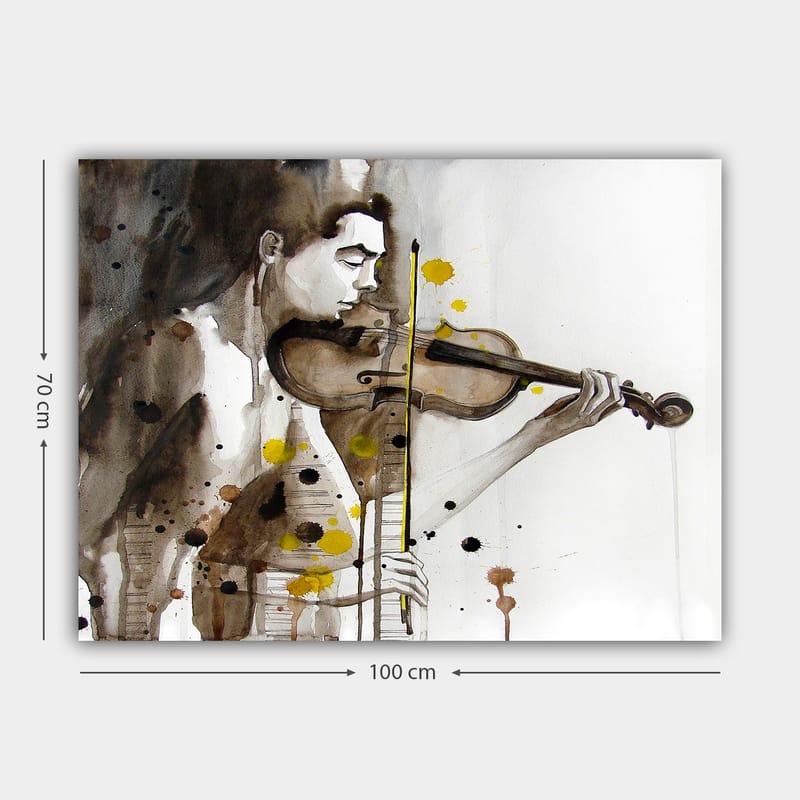 Lerretsbilde 70x100 cm - Musiker som spiller fiolin, fanget i en emosjonell og uttrykksfull stil - Brun / Gul / Svart - Innredning - Bilder & kunst - Lerretsbilder