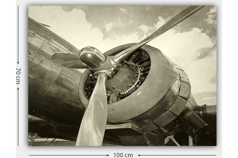 Lerretsbilde 70x100 cm - Nærbilde av en flypropell og motor i vintagestil - Grå / Sølv - Innredning - Bilder & kunst - Lerretsbilder