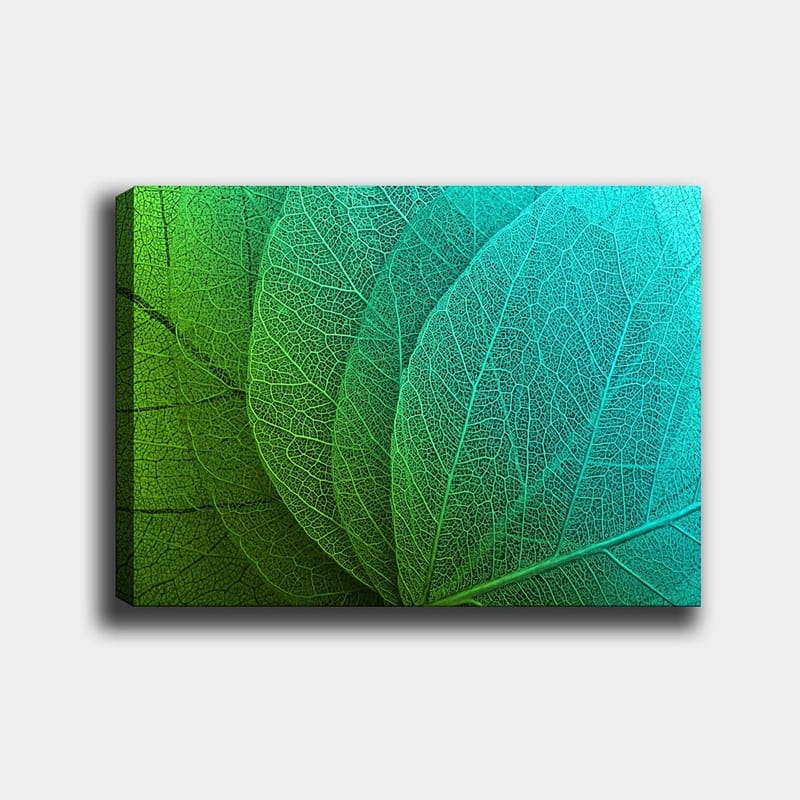 Lerretsbilde 70x100 cm - Nærbilde av grønne og turkise blader med detaljerte årer, Grønn / Turkis