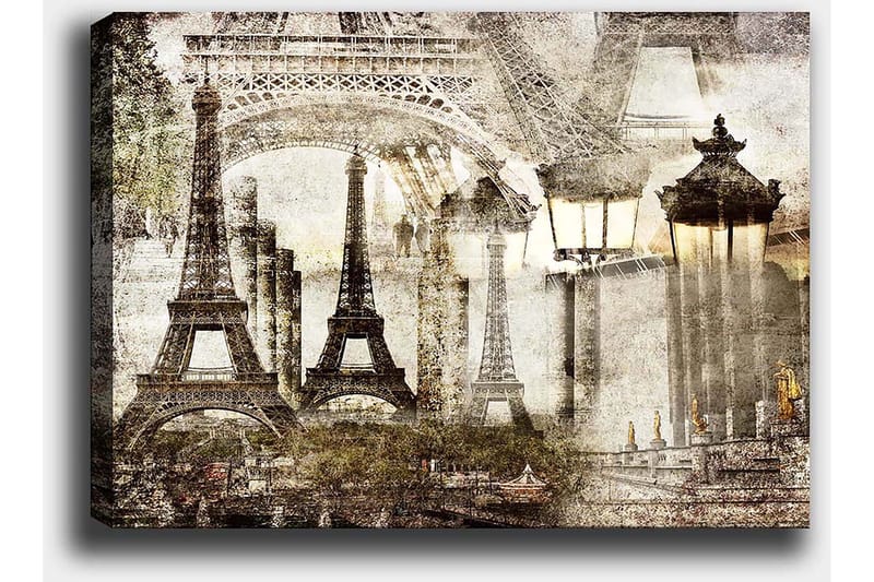 Lerretsbilde 70x100 cm - Nostalgisk utsikt over Eiffeltårnet og Paris-landskapet i en drømmeaktig stil - Beige / Brun / Grå - Innredning - Bilder & kunst - Lerretsbilder