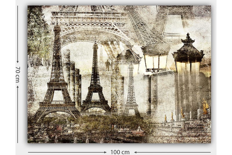 Lerretsbilde 70x100 cm - Nostalgisk utsikt over Eiffeltårnet og Paris-landskapet i en drømmeaktig stil - Beige / Brun / Grå - Innredning - Bilder & kunst - Lerretsbilder