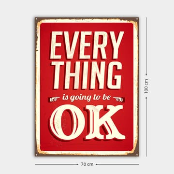 Lerretsbilde 70x100 cm - Oppløftende skilt med teksten EVERYTHING is going to be OK i retrostil - Rød / Hvit - Innredning - Bilder & kunst - Lerretsbilder
