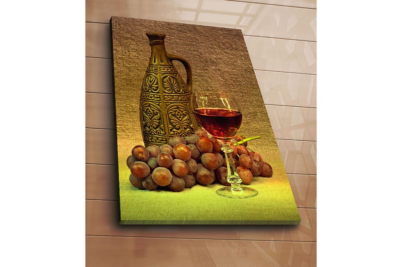 Lerretsbilde 70x100 cm - Rolig komposisjon med en dekorativ mugge, et glass vin og druer - Brun / Burgunder / Grå - Innredning - Bilder & kunst - Lerretsbilder