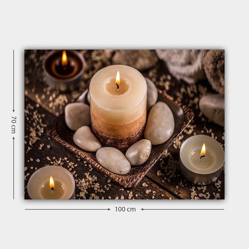 Lerretsbilde 70x100 cm - Rolig og avslappende komposisjon med stearinlys og steiner i et harmonisk miljø - Beige / Brun / Grå - Innredning - Bilder & kunst - Lerretsbilder