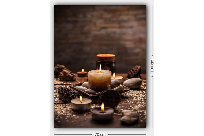 Lerretsbilde 70x100 cm - Rolig samling av stearinlys og steiner i et harmonisk arrangement - Beige / Brun / Grå - Innredning - Bilder & kunst - Lerretsbilder