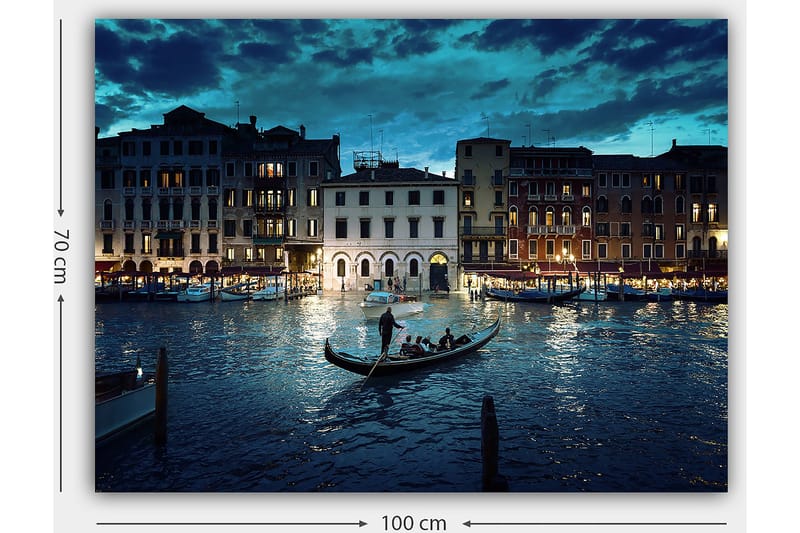 Lerretsbilde 70x100 cm - Romantisk gondoltur i Venezia i skumringen - Mørk blå / Lys blå / Gull - Innredning - Bilder & kunst - Lerretsbilder