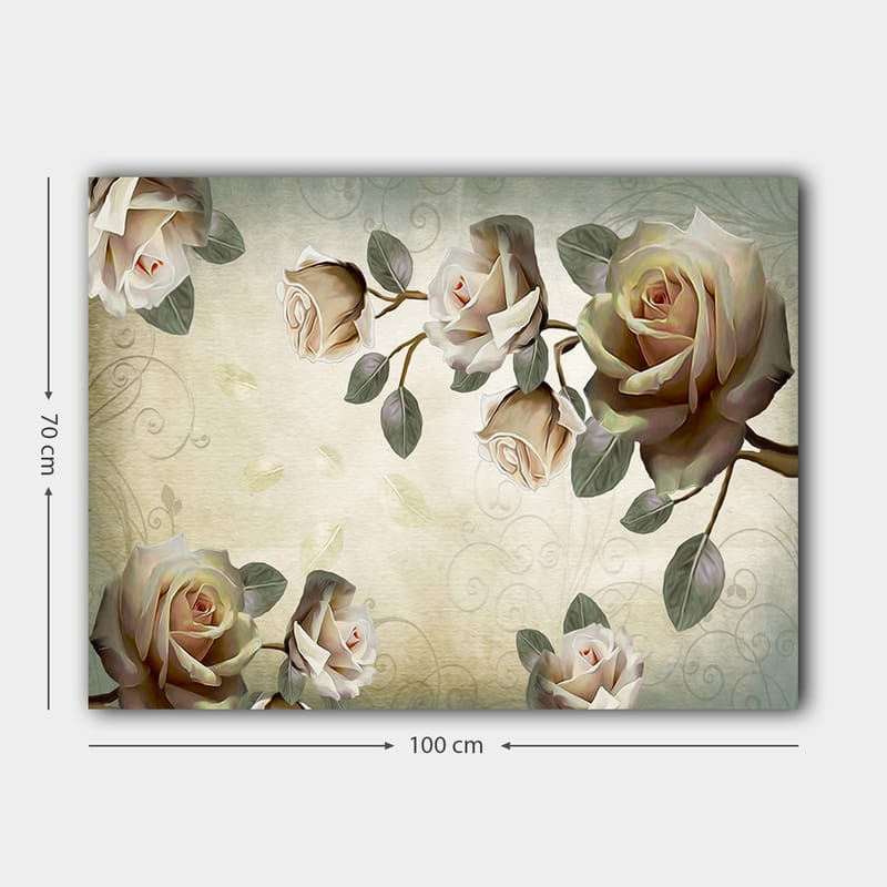 Lerretsbilde 70x100 cm - Romantisk komposisjon av roser i myke nyanser som symboliserer skjønnhet og kjærlighet - Lys rosa / Grønn / Beige - Innredning - Bilder & kunst - Lerretsbilder