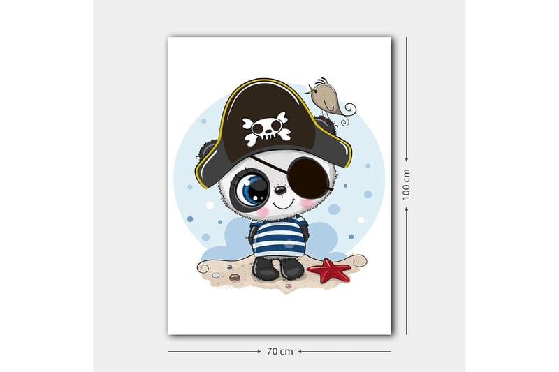 Lerretsbilde 70x100 cm - Søt panda kledd som pirat med øyelapp og pirathatt - Blå / Svart / Hvit - Innredning - Bilder & kunst - Lerretsbilder
