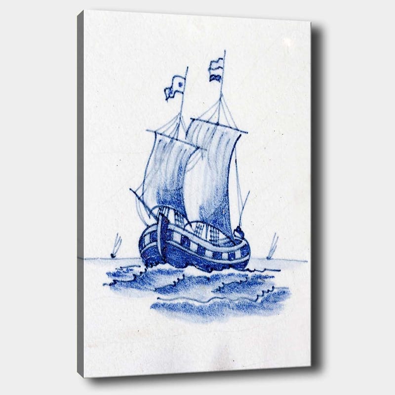 Lerretsbilde 70x100 cm - Seilbåt med hvite seil som navigerer på havet, Blå / Hvit