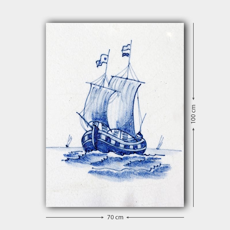 Lerretsbilde 70x100 cm - Seilbåt med hvite seil som navigerer på havet - Blå / Hvit - Innredning - Bilder & kunst - Lerretsbilder