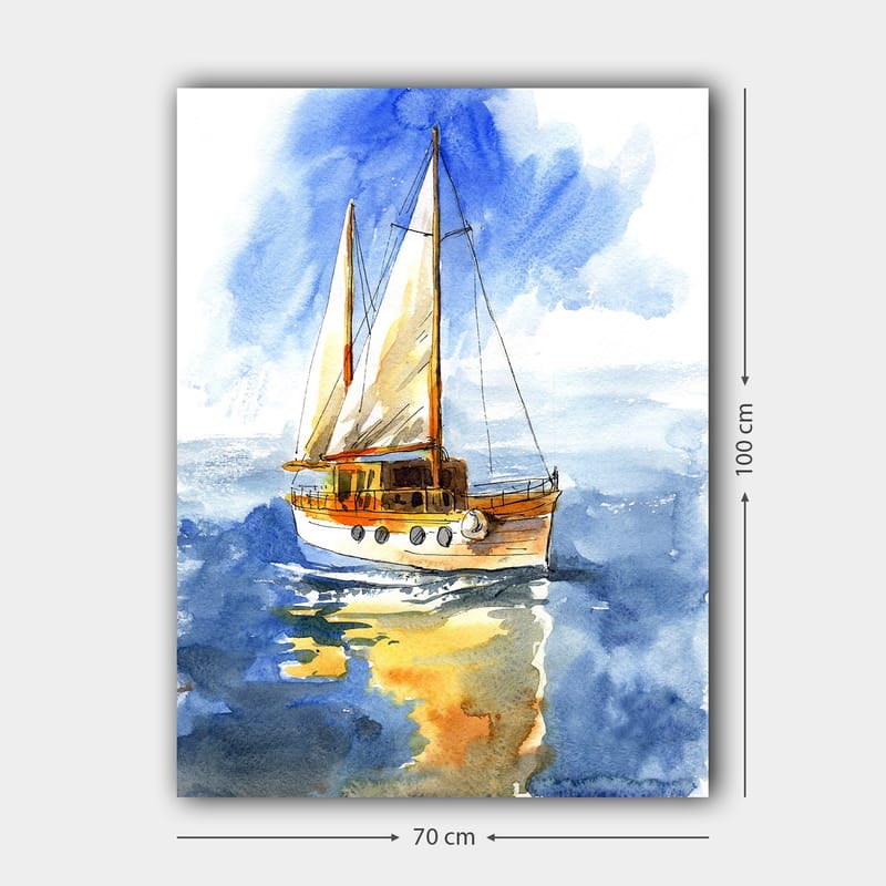 Lerretsbilde 70x100 cm - Seilbåt som glir over det glitrende vannet under en klar himmel - Blå / Hvit / Beige - Innredning - Bilder & kunst - Lerretsbilder