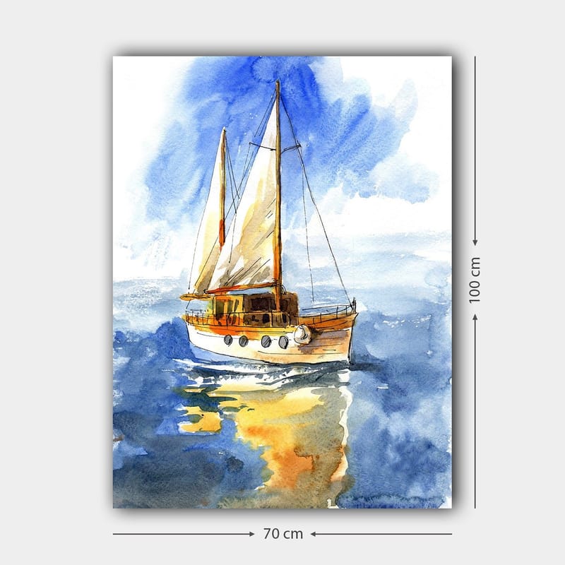 Lerretsbilde 70x100 cm - Seilbåt som glir over det glitrende vannet under en klar himmel - Blå / Hvit / Beige - Innredning - Bilder & kunst - Lerretsbilder