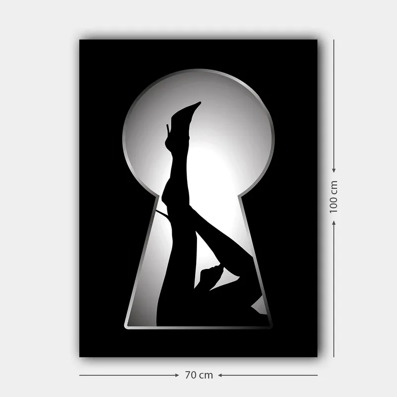 Lerretsbilde 70x100 cm - Silhuett av en kvinne i høye hæler gjennom et nøkkelhull - Svart / Hvit - Innredning - Bilder & kunst - Lerretsbilder