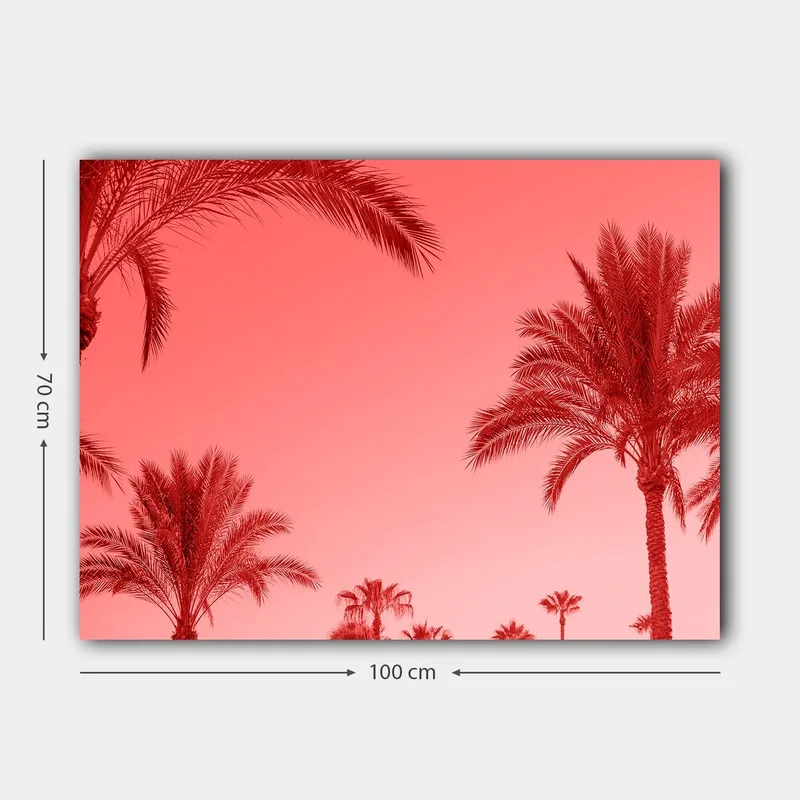Lerretsbilde 70x100 cm - Silhuetter av palmer mot en rødlig himmel - Rød / Rosa - Innredning - Bilder & kunst - Lerretsbilder