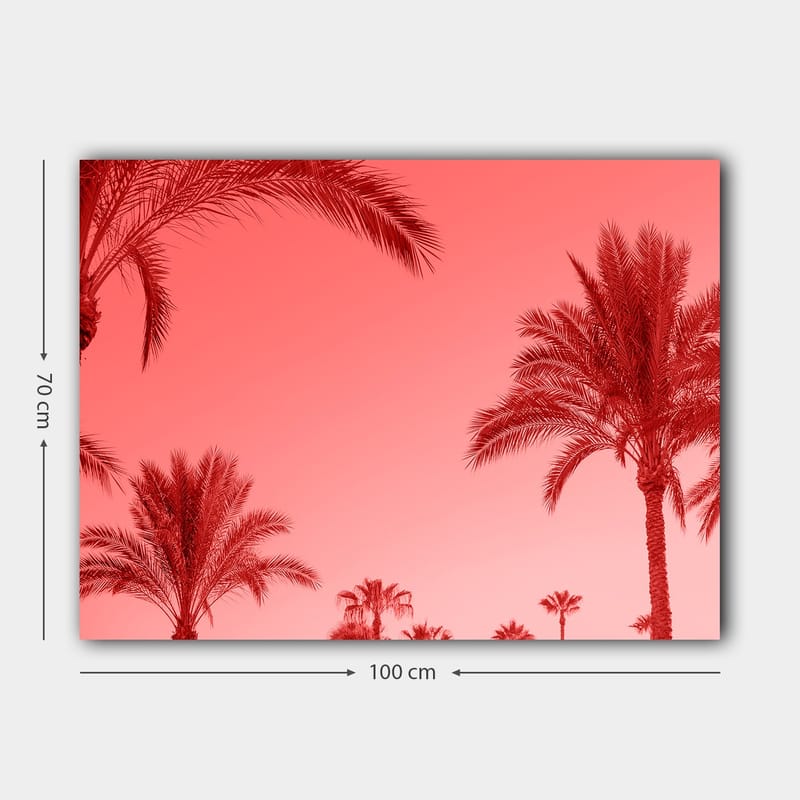 Lerretsbilde 70x100 cm - Silhuetter av palmer mot en rødlig himmel - Rød / Rosa - Innredning - Bilder & kunst - Lerretsbilder